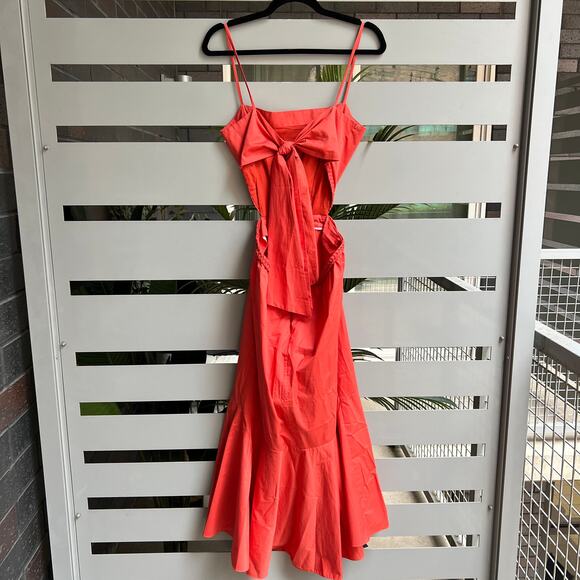 Johanna Ortiz Red Cut Out Poplin Midi Dress Size M - Picture 3 of 6